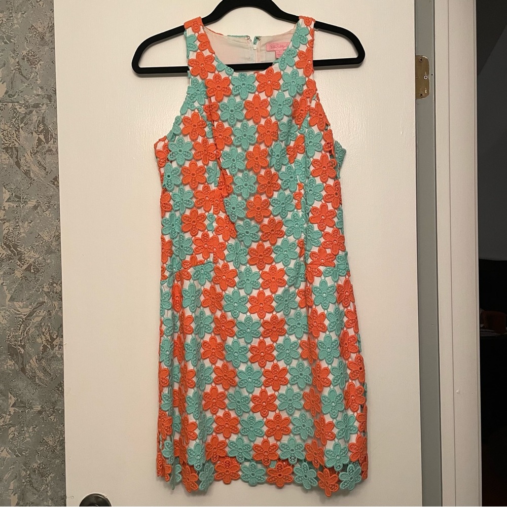 Lilly Pulitzer Orange & Teal Crochet Floral Dress